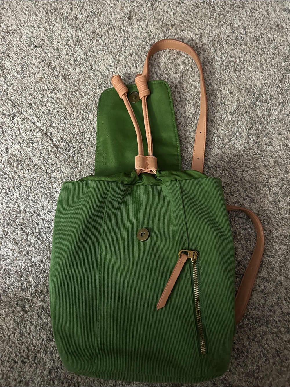 Universal Threads Green Corduroy Backpack with Tan Straps - Picture 3 of 7